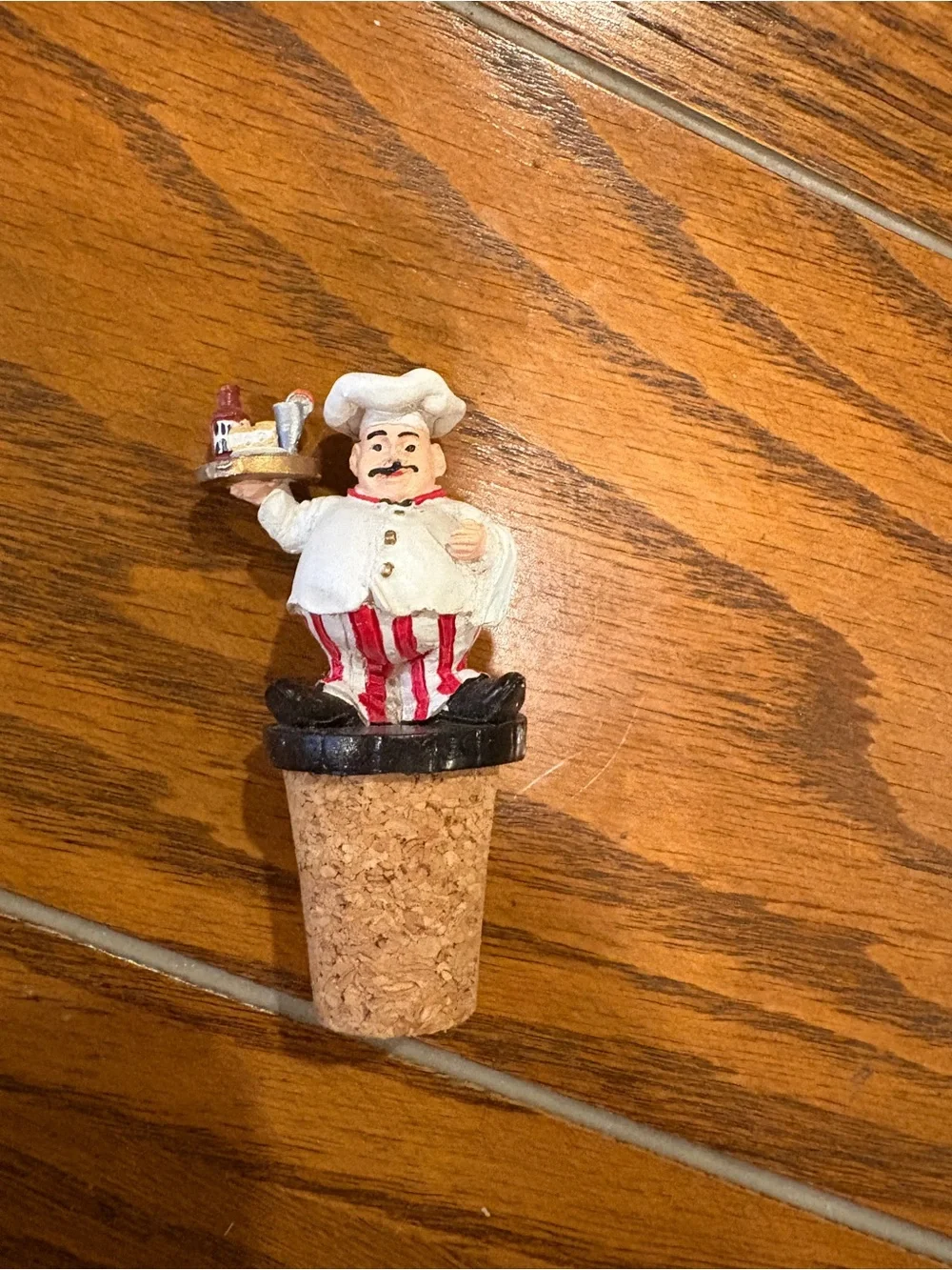 Chef Cork Bottle Stopper - White & Red Decorative Wine Stopper